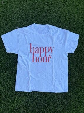 ASOS Design White "happy hour" Graphic Tee - Red Text
